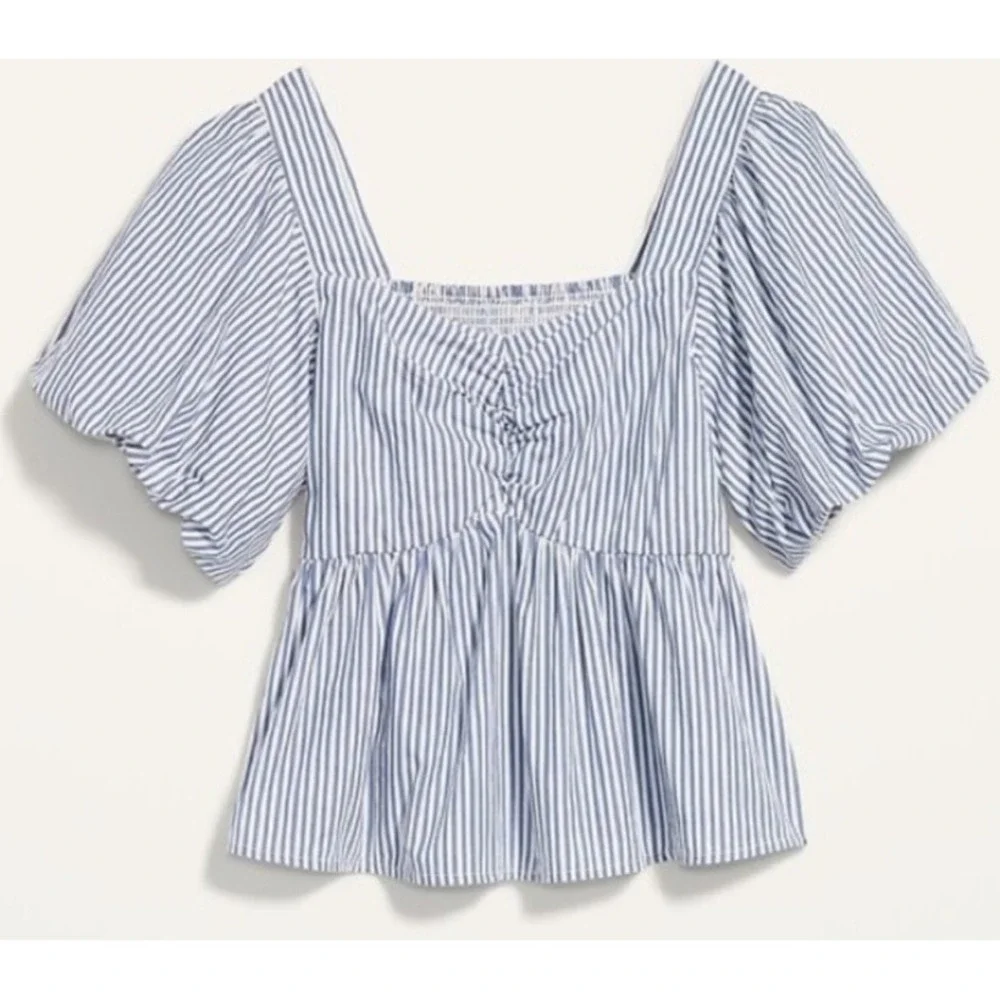 Old Navy‎ Striped Peplum Top Square Neck Puff Sleeve Blouse 4X NWOT